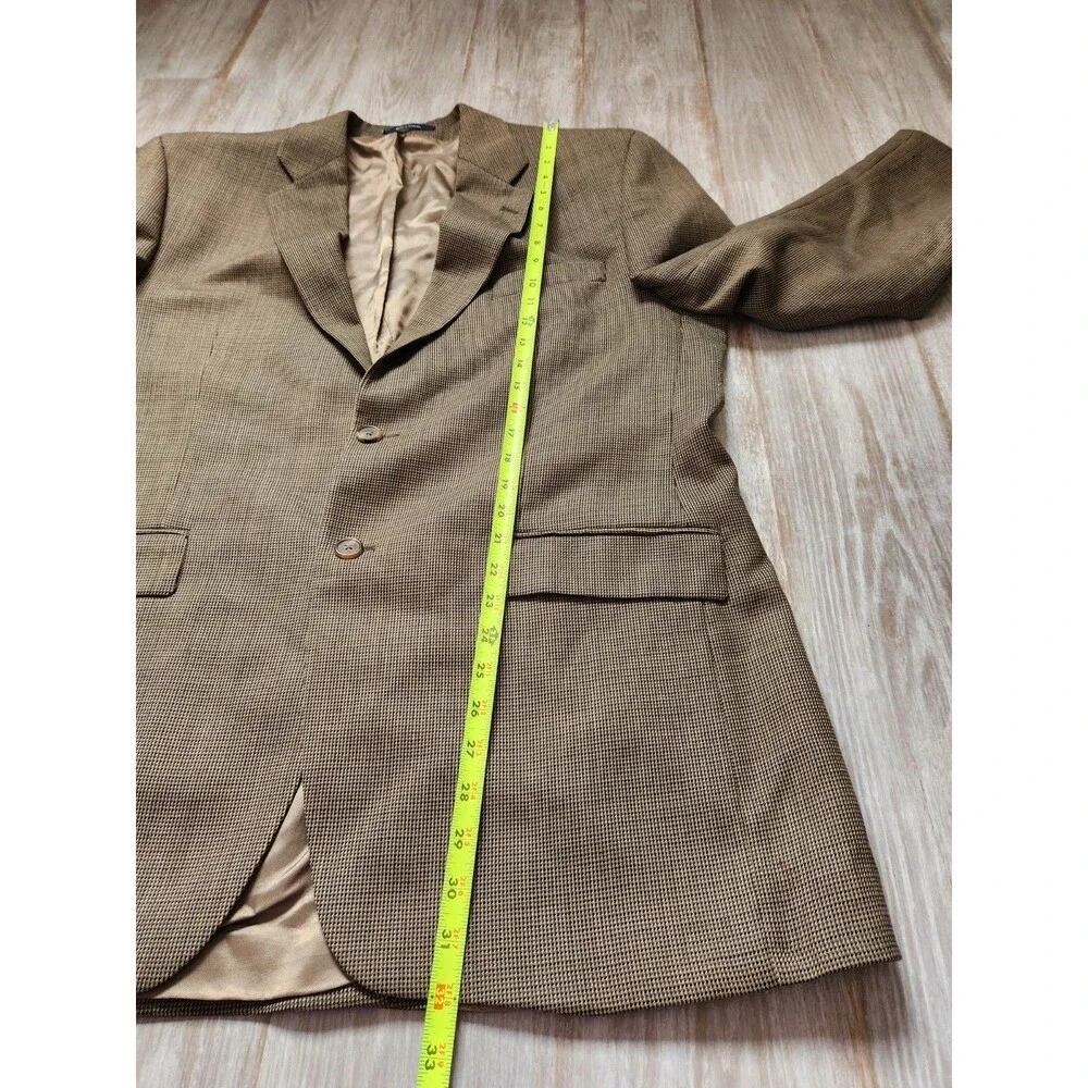 Chaps Ralph Lauren 100% Wool Houndstooth Double Breasted Blazer Brown Lined 44L